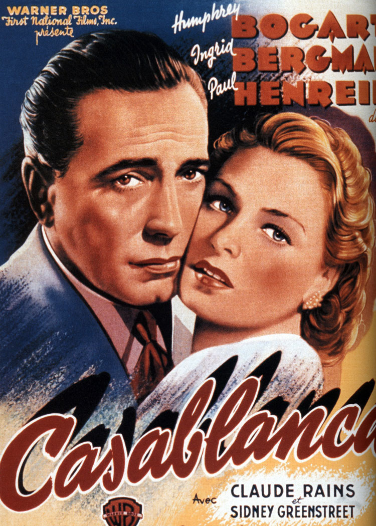 thumphney BOGART·inqnid BERGMAN·Paul HENREID A HAL B.WALLIS PRODUCTION Casablanca CLAUDE RAINS·CONRAD VEIDT·SYONEY GREENSTREET·PETER LORRE Dinected by MICHAEL CURTIZ