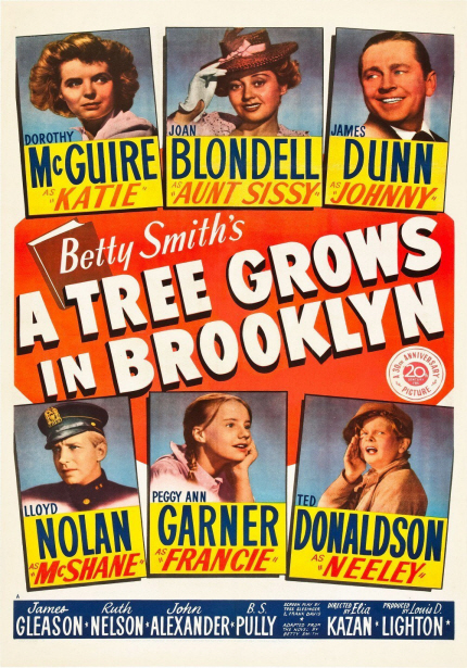 DOROTHY McGUIRE AS KATIE, JOAN BLONDELL AS AUNT SISSY, JAMES DUNN AS JOHNNY |Betty Smith's A TREE GROWS IN BROOKLN| LLOYD NOLAN AS McSHANE, PEGGY ANN GARNER AS FRANCIE, TED DONALDSON AS NEELEY|James GLEASON·kath NELSON·Jotun ALEXANDER·R S PULLY|Elia KAZAN·LIGHTON