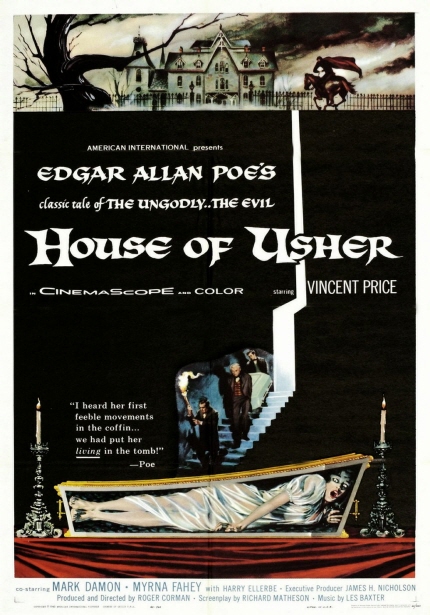 AMERICAN INTERNATIONAL presents EDGAR ALLAN POE'S classic take of THE UNGODLY.. THE EVIL HOSE OF USHER IN CINEMASCOPE AND COLOR starring VINCENT PRICE